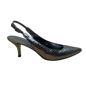 Via Spiga Women’s Metallic Silver Snake Print Slingback V Glades Heels Size 8M
